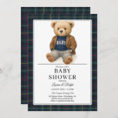 Classic Plaid Teddy Bear Baby Shower Kaart (Voorkant / Achterkant)
