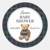 Classic Plaid Teddy Bear Baby Shower Stickers  (Voorkant)