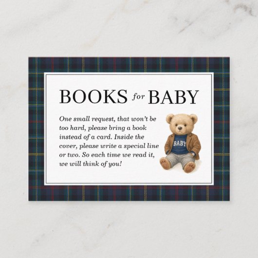 Classic Plaid Teddy Bear Books for Baby Cards Informatiekaartje (Voorkant)