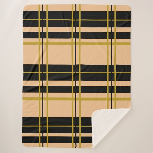 Classic Plaid Zwart Roos Gouden Sherpa Deken (Voorkant)