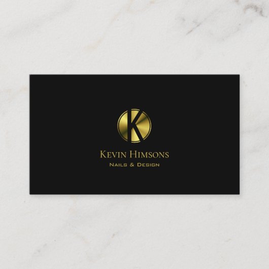 Classic Plain Black en Gold met Monogram Elegant Visitekaartje (Voorkant)