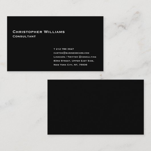 Classic Plain Black Modern Minimal Professional Visitekaartje (Voorkant / Achterkant)