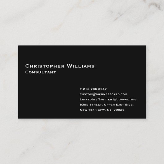 Classic Plain Black Modern Minimal Professional Visitekaartje (Voorkant)