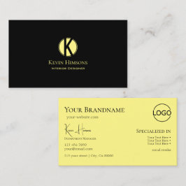 Classic Plain Black Yellow met monogram en Logo Visitekaartje