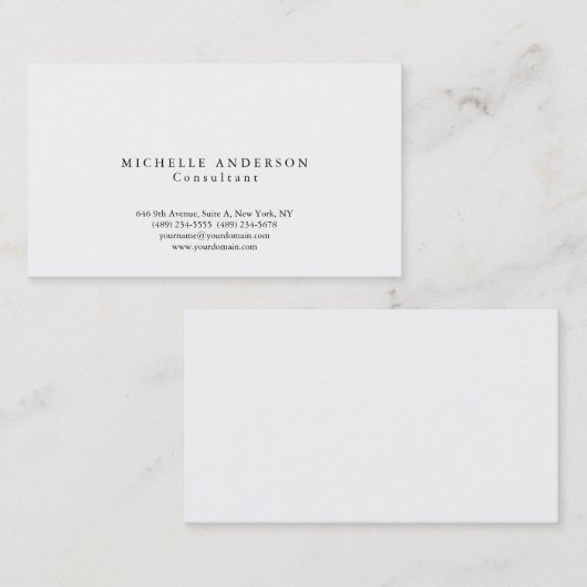 Classic Plain White Eenvoudige Professionele Minim Visitekaartje (Voorkant / Achterkant)