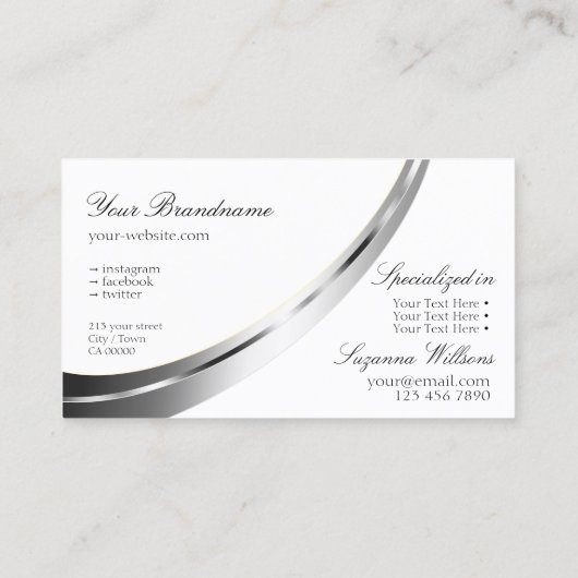 Classic Plain White Noble Silver Decor met Logo Visitekaartje (Achterkant)