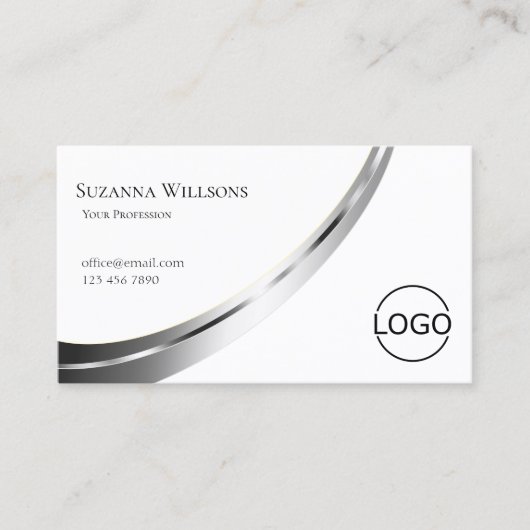 Classic Plain White Noble Silver Decor met Logo Visitekaartje (Voorkant)