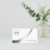 Classic Plain White Silver Decor Logo en foto Visitekaartje (Staand voorkant)