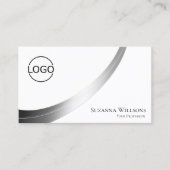Classic Plain White Silver Decor Logo en foto Visitekaartje (Voorkant)