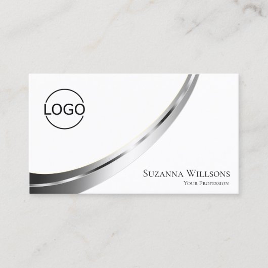 Classic Plain White Silver Decor Logo en foto Visitekaartje (Voorkant)