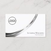 Classic Plain White Silver Decor Logo en QR-code Visitekaartje (Voorkant)