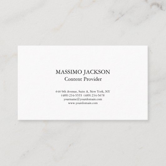 Classic Plain White Simple Professional Minimalist Visitekaartje (Voorkant)