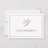 Classic Plum Paars Calligraphy Monogram No Means RSVP Kaartje (Voorkant)