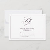 Classic Plum Paars Calligraphy Monogram No Means RSVP Kaartje (Achterkant)