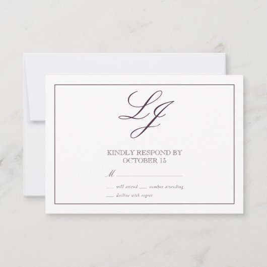 Classic Plum Paars Calligraphy Monogram No Means RSVP Kaartje (Achterkant)