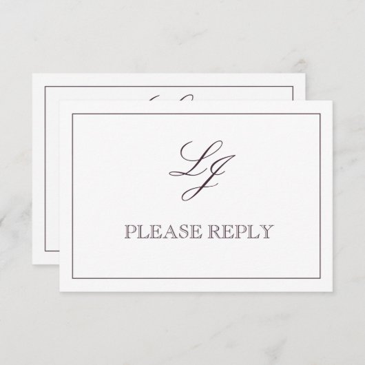 Classic Plum Paars Calligraphy Monogram No Means RSVP Kaartje (Voorkant / Achterkant)