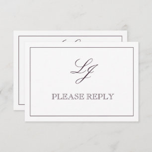 Classic Plum Paars Calligraphy Monogram No Means RSVP Kaartje