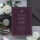 Classic Plum Paarse Calligraphy Monogram Weddensch Kaart