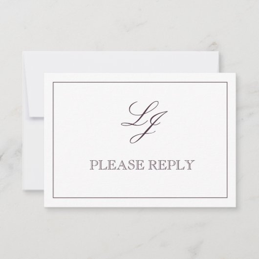 Classic Plum Paarse Calligraphy Monogram Weddensch RSVP Kaartje (Voorkant)