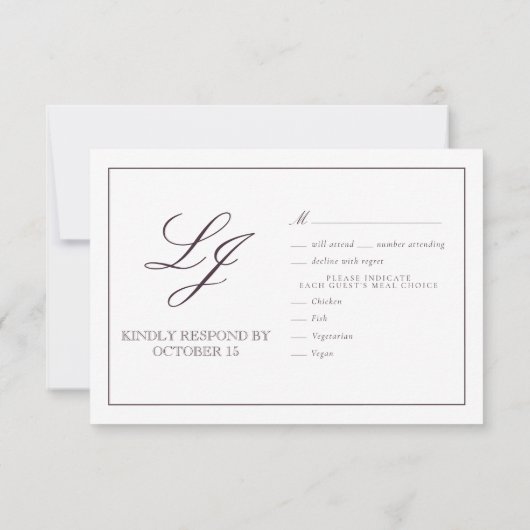 Classic Plum Paarse Calligraphy Monogram Weddensch RSVP Kaartje (Achterkant)