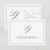 Classic Plum Paarse Calligraphy Monogram Weddensch RSVP Kaartje (Voorkant / Achterkant)