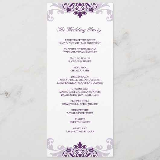 Classic Plum Paarse Elegante Ironwork Bruiloft Programmakaart (Voorkant)