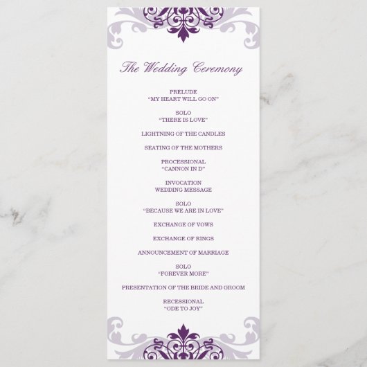 Classic Plum Paarse Elegante Ironwork Bruiloft Programmakaart (Achterkant)