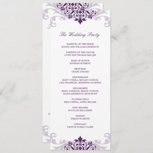 Classic Plum Paarse Elegante Ironwork Bruiloft Programmakaart (Voorkant / Achterkant)
