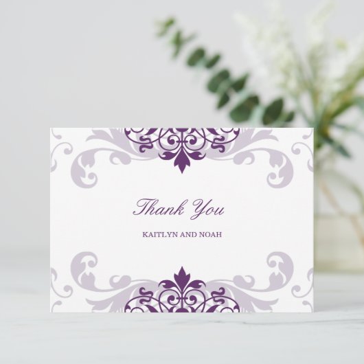 Classic Plum Paarse Elegante Ironworks Bruiloft Bedankkaart (Staand voorkant)