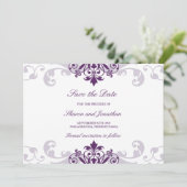 Classic Plum Paarse Elegante Ironworks Bruiloft Save The Date (Staand voorkant)