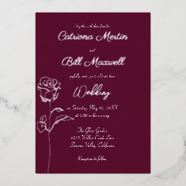 Classic Plum Paarse Silver Foil Wedding Invitation Folie Uitnodiging