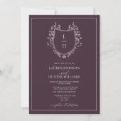 Classic Plum Wildflower Monogram Crest Wedding Kaart (Voorkant)