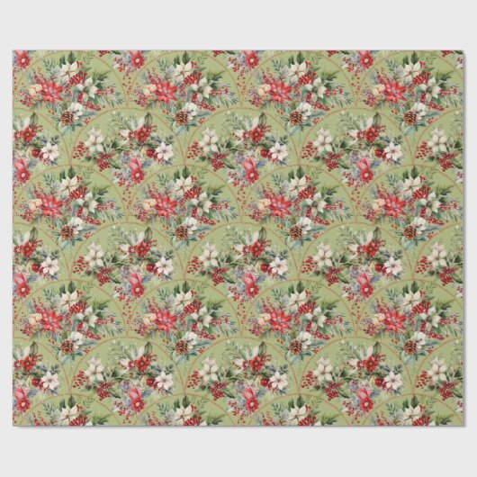 Classic Poinsettia & Berry Holiday Wrapping Paper Cadeaupapier (Vlak)