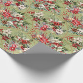 Classic Poinsettia & Berry Holiday Wrapping Paper Cadeaupapier (Hoek)