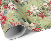 Classic Poinsettia & Berry Holiday Wrapping Paper Cadeaupapier (Rol Hoek)