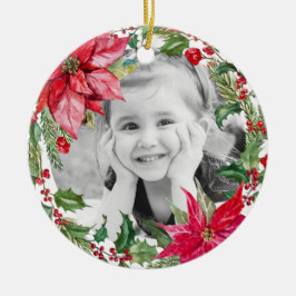 Classic Poinsettia Merry-kerstfoto Keramisch Ornament