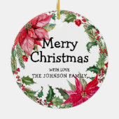 Classic Poinsettia Merry-kerstfoto Keramisch Ornament (Achterkant)