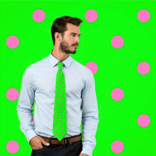 Classic Polka Dot Stropdas, Hot Pink op Neon Green Stropdas