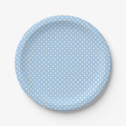 Classic Polka Dot White - Baby Blue Papieren Bordje (Voorkant)