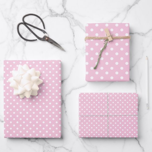Classic Polka Dot White - Light Pink Inpakpapier Vel (Voorkant)