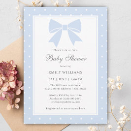 Classic Polka Dots Baby Blue Bow Boy Baby shower Kaart