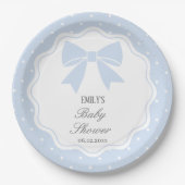 Classic Polka Dots Baby Blue Bow Boy Baby shower Papieren Bordje (Voorkant)