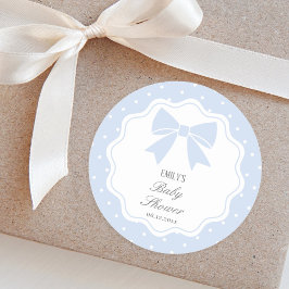 Classic Polka Dots Baby Blue Bow Boy Baby shower Ronde Sticker