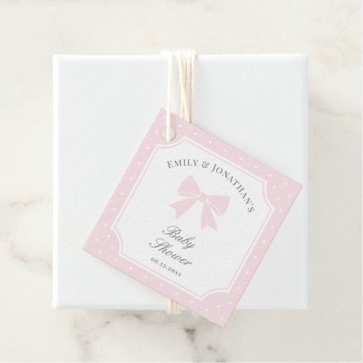 Classic Polka Dots Baby Roze Bow Meisje Baby showe Bedankjes Labels (In situ)