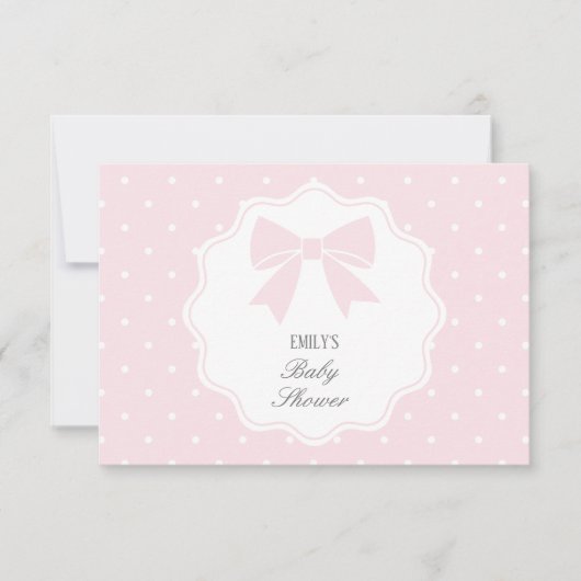 Classic Polka Dots Baby Roze Bow Meisje Baby showe Bedankkaart (Voorkant)