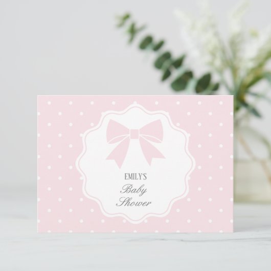 Classic Polka Dots Baby Roze Bow Meisje Baby showe Bedankkaart (Staand voorkant)