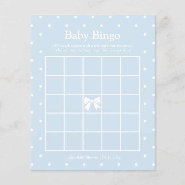 Classic Polka Dots Boy Baby shower Bingogame (Voorkant)