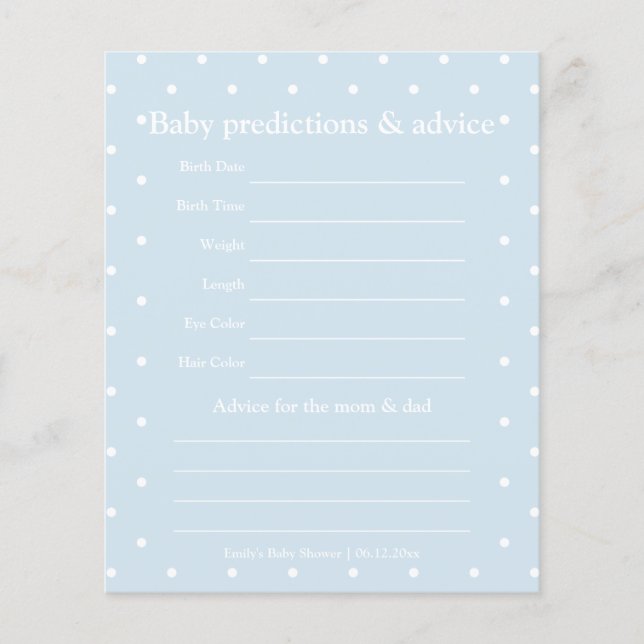 Classic Polka Dots Boy Baby shower Guessing spel (Voorkant)
