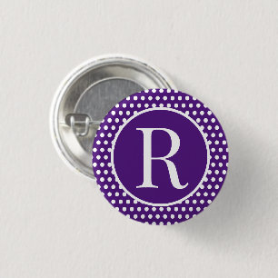 Classic Polka Dots Purple Custom initial letter Ronde Button 3,2 Cm