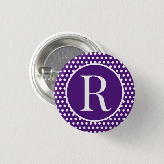 Classic Polka Dots Purple Custom initial letter Ronde Button 3,2 Cm (Voorkant /achterkant)